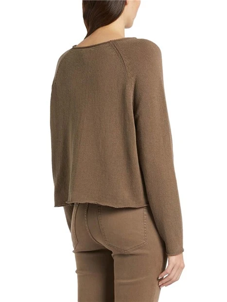 MAGLIA SCOLLO A BARCA LOGO RICAMATO DONNA MARRONE