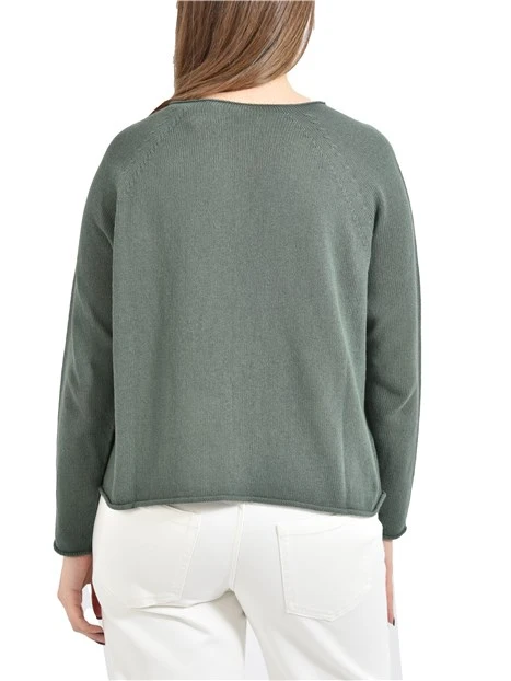 MAGLIA SCOLLO A BARCA LOGO RICAMATO DONNA VERDE