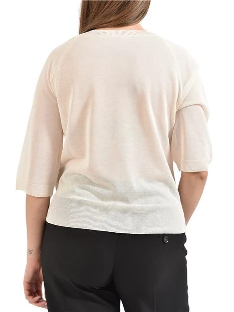 MAGLIA GIROCOLLO IN FILATO DI VISCOSA  EFFETTO TULLE LEGGERO DONNA BIANCO