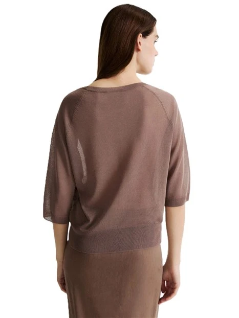 MAGLIA GIROCOLLO IN FILATO DI VISCOSA  EFFETTO TULLE LEGGERO DONNA MARRONE