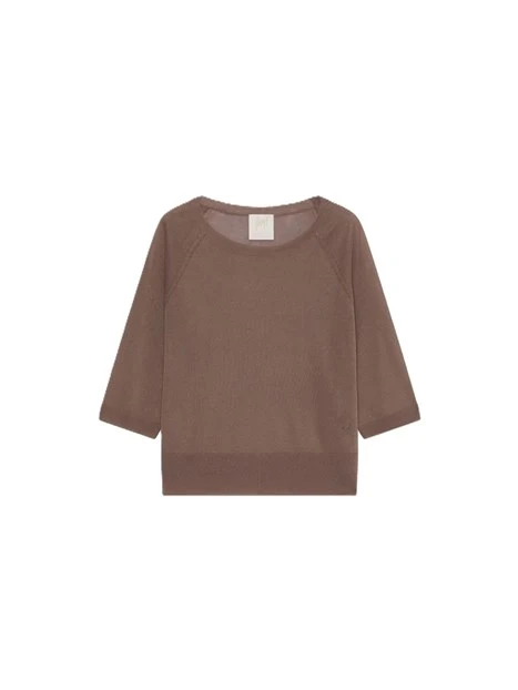 MAGLIA GIROCOLLO IN FILATO DI VISCOSA  EFFETTO TULLE LEGGERO DONNA MARRONE