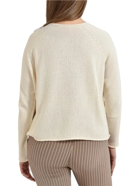 MAGLIA SCOLLO A BARCA LOGO RICAMATO DONNA BIANCO