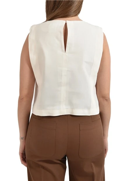 TOP IN LINO E VISCOSA STRETCH CON BOTTONI LATERALI DONNA BIANCO