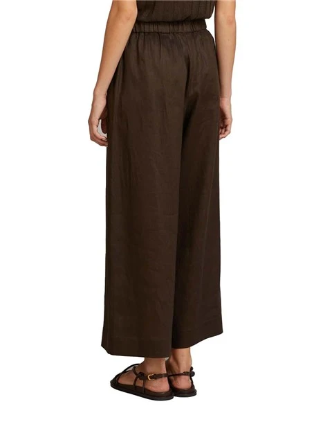 PANTALONI PALAZZO CON ELASTICO IN VITA DONNA MARRONE