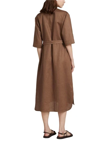 VESTITO CHEMISIER IN LINO CON CINTURA ABBINATA DONNA MARRONE