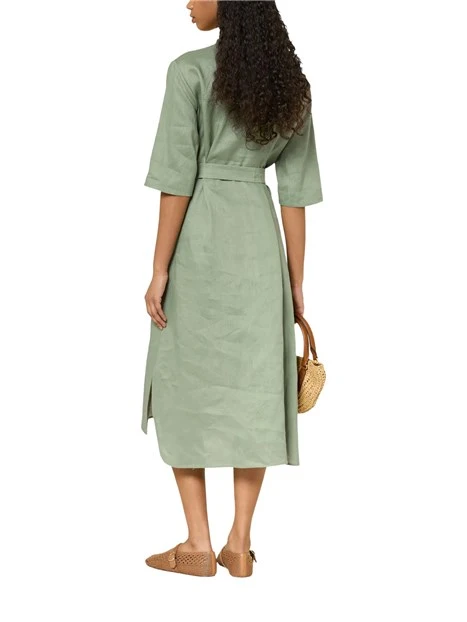 VESTITO CHEMISIER IN LINO CON CINTURA ABBINATA DONNA VERDE