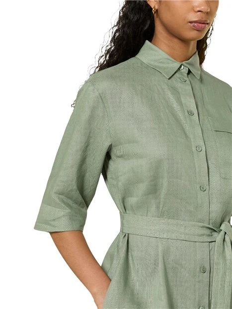 VESTITO CHEMISIER IN LINO CON CINTURA ABBINATA DONNA VERDE