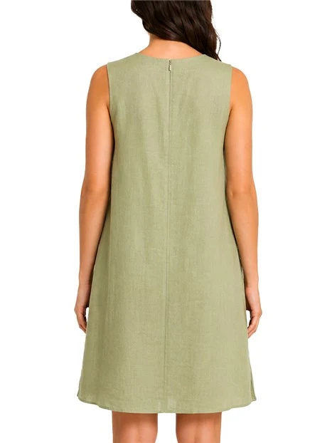 VESTITO CORTO SMANICATO CON CHIUSURA CON ZIP IN LINO DONNA VERDE