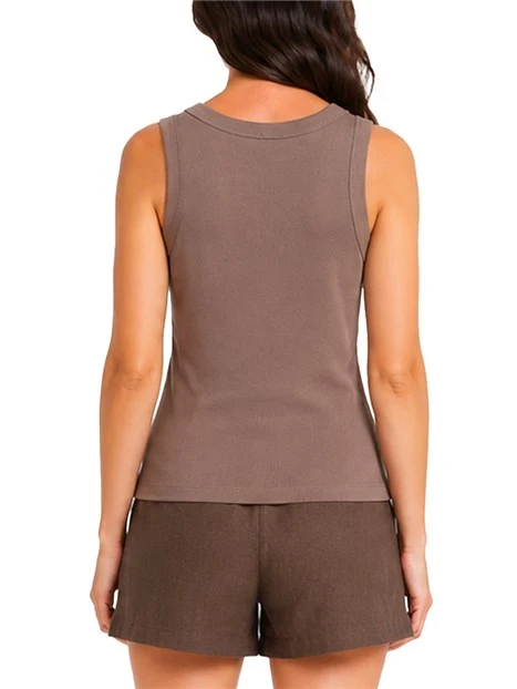 TOP ELASTICIZZATO IN AMGLIA A COSTE DONNA  MARRONE