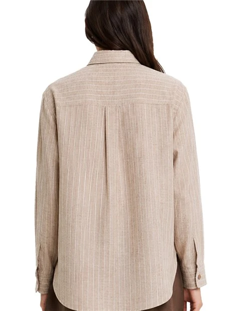 CAMICIA IN MISTO LINO A RIGHE CON TASCA DONNA BEIGE
