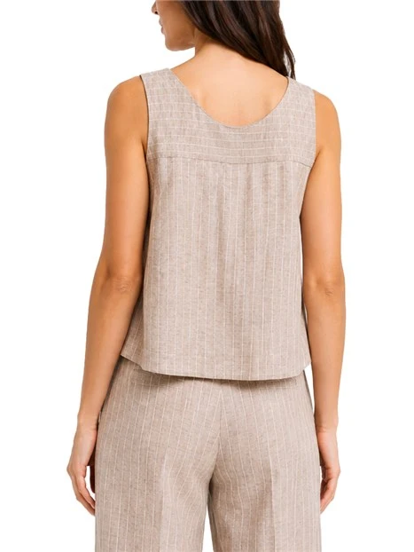 TOP SMANICATO IN MISTO LINO E COTONE DONNA MARRONE