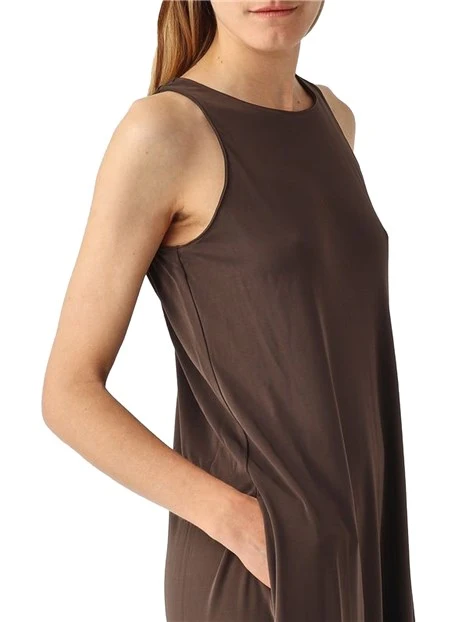 VESTITO LUNGO SMANICATO IN JERSEY DI VISCOSA DONNA MARRONE