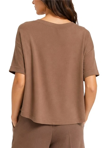 T-SHIRT MANICA CORTA IN VISCOSA VESTIBILITÀ AMPIA DONNA MARRONE