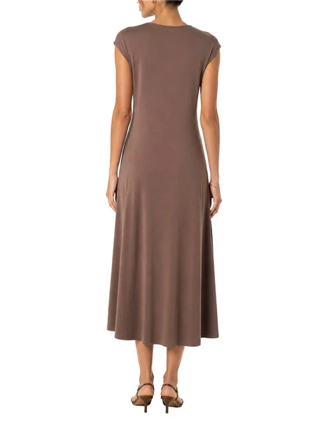 VESTITO LUNGO SMANICATO CON SCOLLATURA MORBIDA DONNA MARRONE