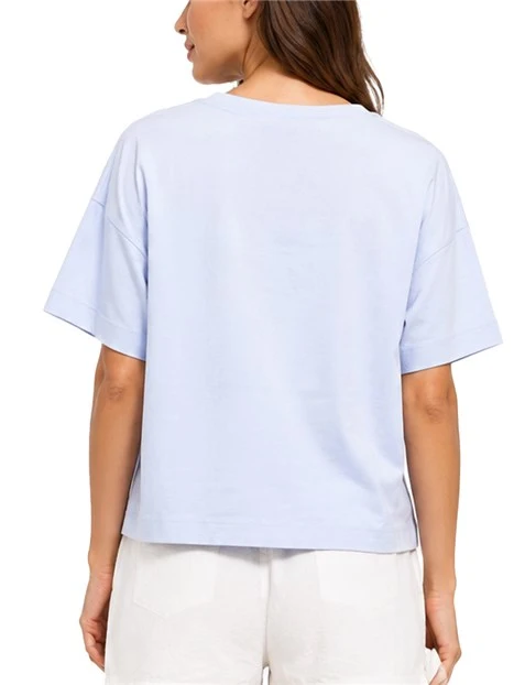 TOP CROP CON MANICHE CORE E LOGO FRONTALE DONNA AZZURRO