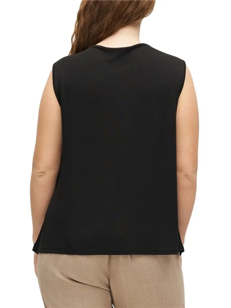 TOP SMANICATO CON ANELLO METALLICO DECORATIVO DONNA NERO