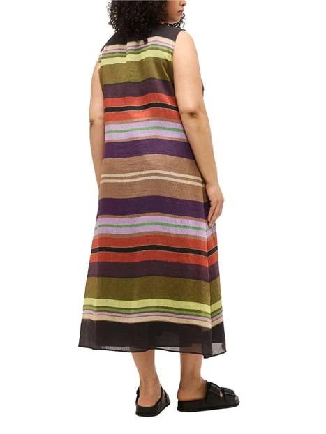 VESTITO LUNGO SMANICATO CON MOTIVO A RIGHE MULTICOLORE DONNA NERO