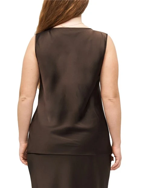 TOP SMANICATO CON SCOLLO A DRAPPEGGIO DONNA MARRONE