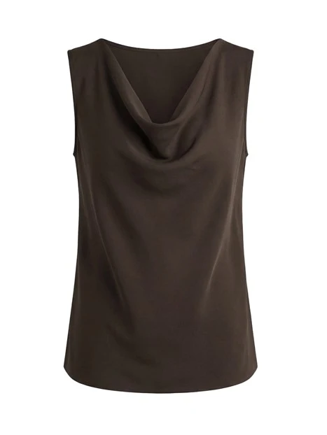 TOP SMANICATO CON SCOLLO A DRAPPEGGIO DONNA MARRONE