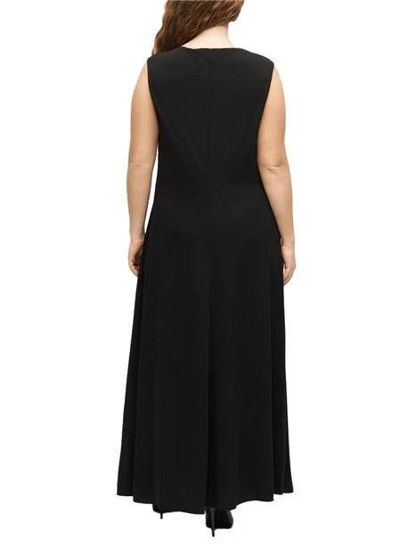 VESTITO LUNGO IN JERSEY CON SCOLLO A V E ANELLO IN METALLO DONNA NERO