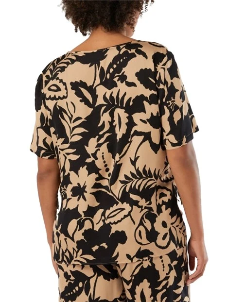 BLUSA IN RASO DI VISCOSA CON STAMPA DONNA BEIGE