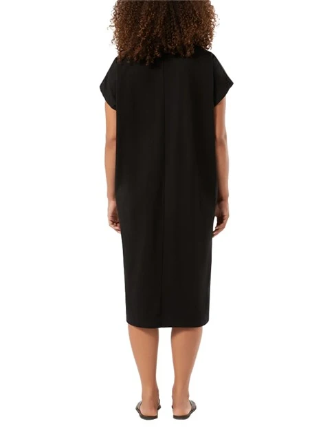 VESTITO CORTO IN COTONE CON SCOLLO A V E SPACCHI LATERALI DONNA NERO
