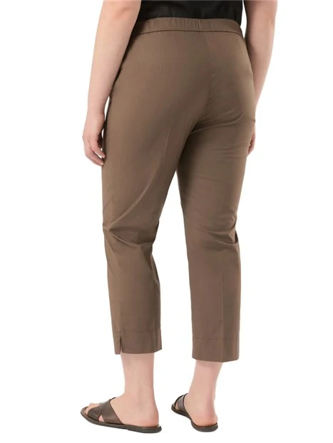 PANTALONI CROPPED IN COTONE STRETCH CON SPACCHETTI AL FONDO DONNA MARRONE