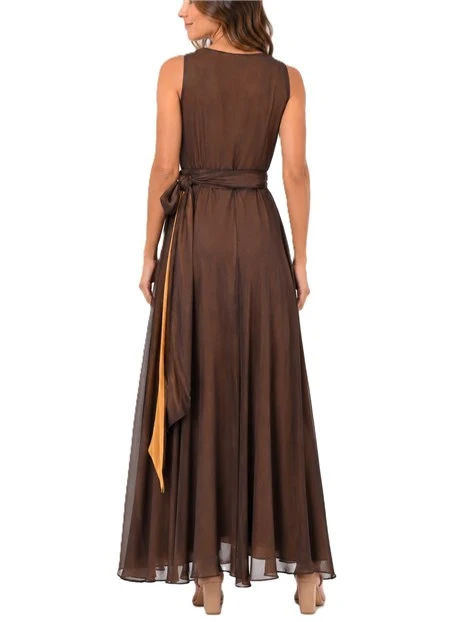 VESTITO LUNGO DOUBLE FACE CON CINTURA DONNA  MARRONE