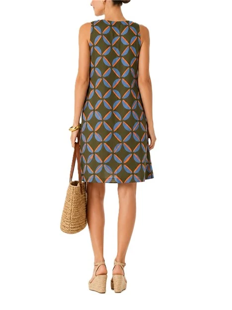 VESTITO CORTO SMANICATO CON SCOLLO A V E STAMPA ALL OVER DONNA VERDE