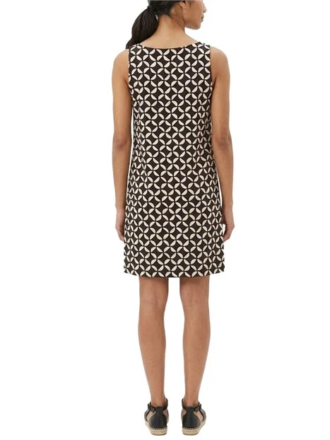 VESTITO CORTO SMANICATO CON SCOLLO A V E STAMPA ALL OVER DONNA MARRONE