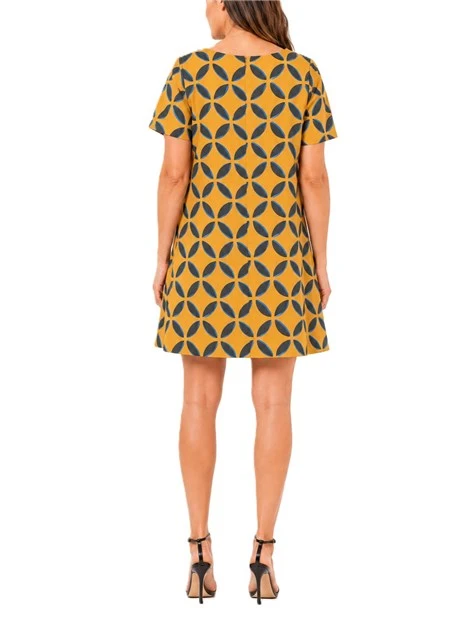 VESTITO CORTO IN POPELINE STAMPATO DONNA GIALLO