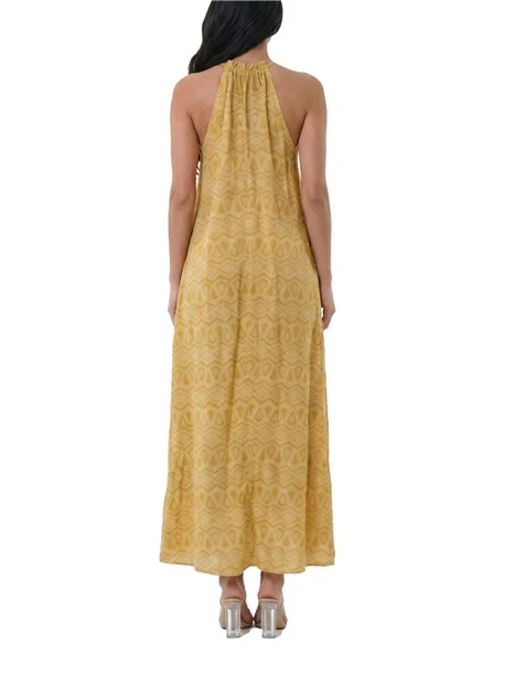 VESTITO LUNGO CON SCOLLO CON ARRICCIATURA E COULISSE DONNA GIALLO