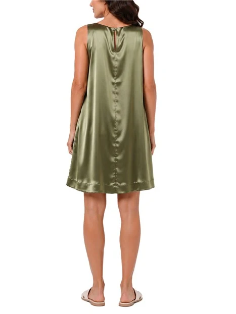 VESTITO CORTO IN RASO DI SETA CON CHIUSURA POSTERIORE DONNA VERDE