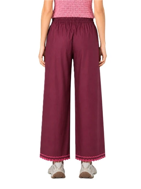 PANTALONE CROPPED IN POPELINE DI COTONE CON ORLO DECORATO DONNA VIOLA