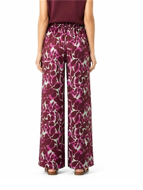 PANTALONE PALAZZO IN SETA CON STAMPA ALL OVER DONNA FUCSIA