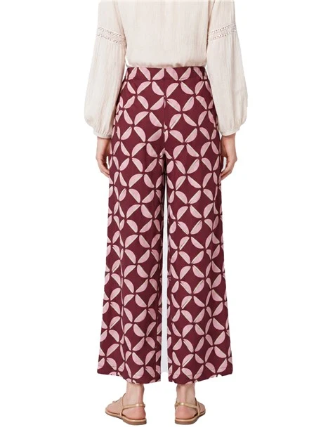 PANTALONE PALAZZO CON ELASTICO IN VITA STAMPA GEOMETRICA DONNA BORDEAUX