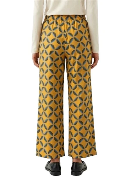 PANTALONE PALAZZO CON ELASTICO IN VITA STAMPA GEOMETRICA DONNA AVORIO