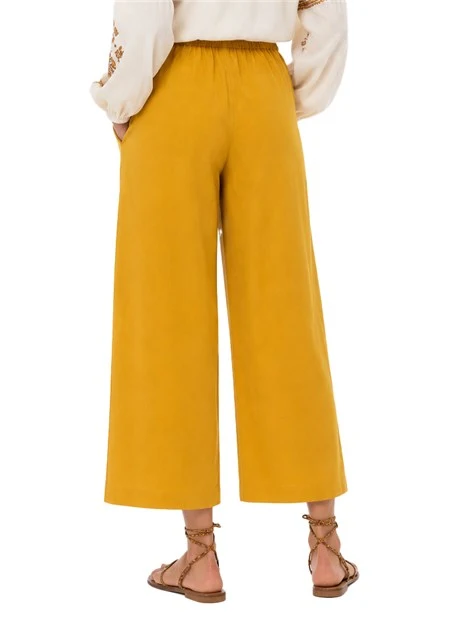 PANTALONI PALAZZO IN POPELINE DI COTONE CON ELASTICO IN VITA DONNA AVORIO