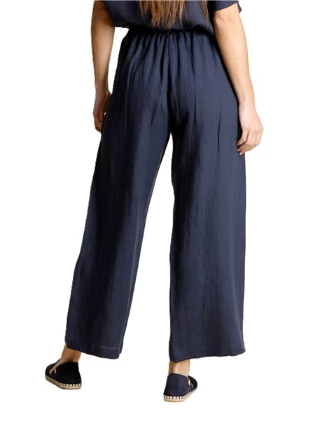 PANTALONI PALAZZO IN LINO CON ELASTICO POSTERIORE DONNA BLU
