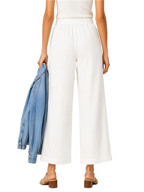 PANTALONI PALAZZO IN LINO CON ELASTICO POSTERIORE DONNA BIANCO