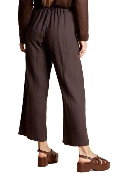 PANTALONI PALAZZO IN LINO CON ELASTICO POSTERIORE DONNA MARRONE
