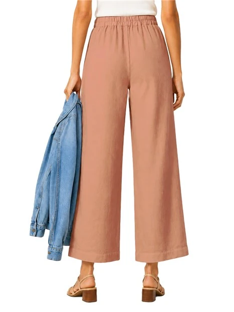 PANTALONI PALAZZO IN LINO CON ELASTICO POSTERIORE DONNA MARRONE CHIARO
