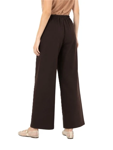 PANTALONI PALAZZO CON ELASTICO POSTERIORE IN VITA DONNA MARRONE