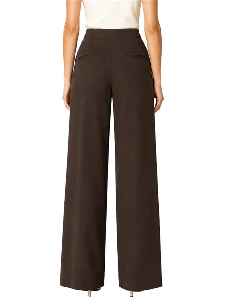PANTALONE PALAZZO IN COTONE STRETCH  CON TASCHE DONNA MARRONE