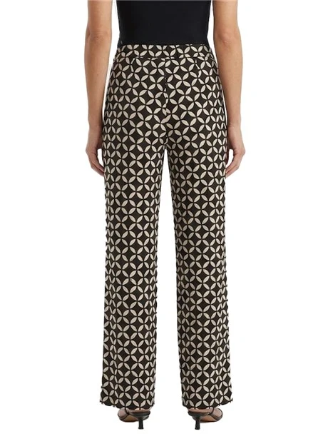 PANTALONE PALAZZO IN TESSUTO ELASTICO CON STAMPA ALL OVER DONNA MARRONE