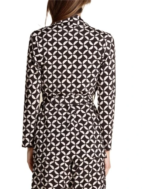 GIACCA IN JERSEY CON FUSCIACCA IN VITA E STAMPA DONNA MARRONE