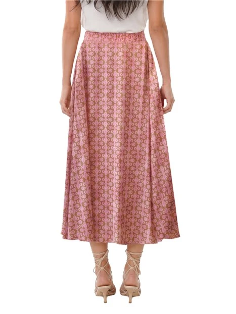 GONNA LUNGA IN SETA CON STAMPA ED ELASTICO IN VITA DONNA ROSA