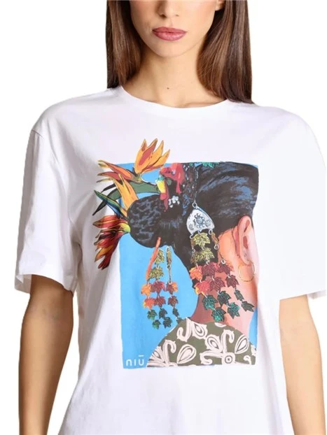 T-SHIRT MANICA CORTA CON STAMPA SARAWAK DONNA BIANCO