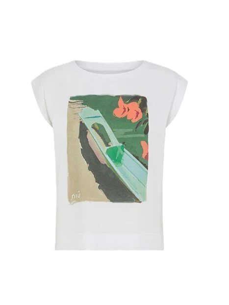 T-SHIRT IN JERSEY MANICA CORTA CON STAMPA KUCHING DONNA BIANCO