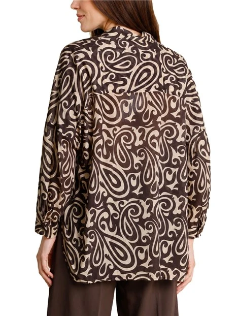 CAMICIA KIMONO IN VOILE STAMPATO DONNA MARRONE